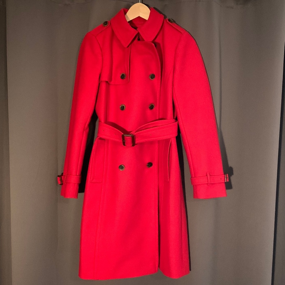 J. Crew Red Icon Trench Coat in Wool Cashmere